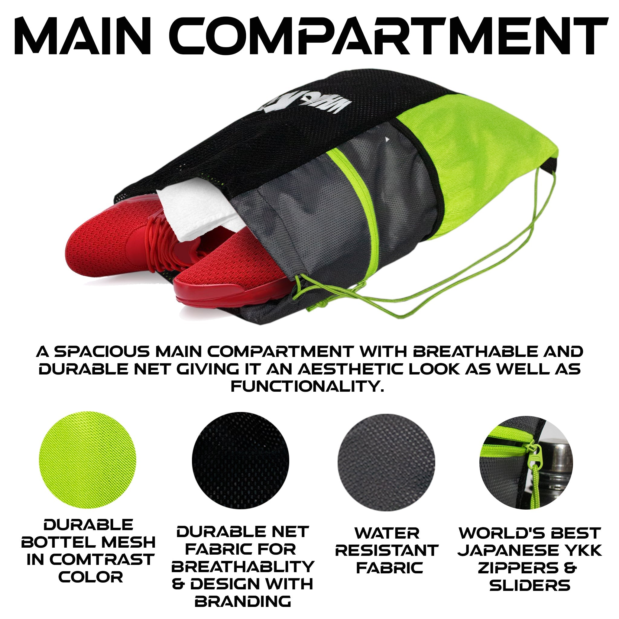 Joss Green 9L|Sports Bag|Swimming Equipment Bags|Netball Bags|Dry Bags|Drawstring Bag for Shoes & Clothes|Sports Gear|Accessory Pocket |Gym Bag |Tuition Bag|1 Bottle Holder
