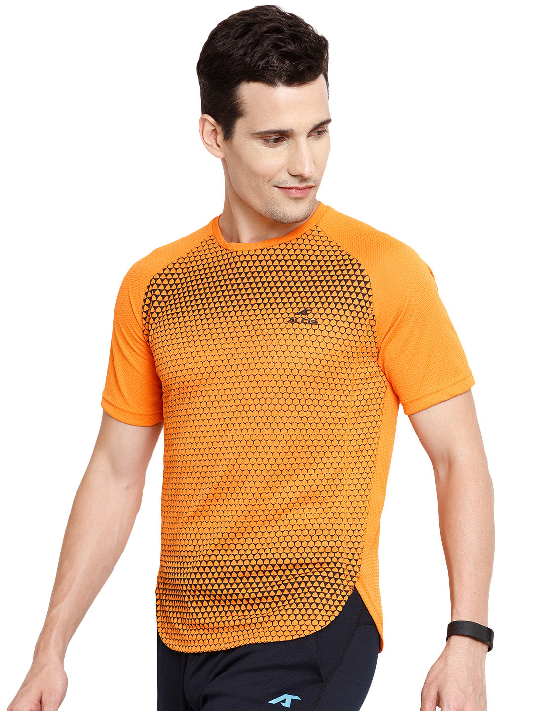 Alcis Men Self Design Orange Tshirts