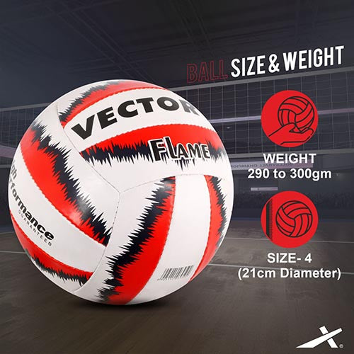 Vector X 18 Panel Flame Rubber Hand Stitched Indoor/Outdoor Volleyball with Latex Bladder, White-Red-Blue, Size: 4 (Suitable for Practice/Match/Beach) + Free Air Needle