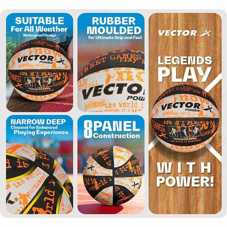 Vector X Power Rubber Moulded Indoor/Outdoor Basketball with Butyl Bladder|(Suitable for Practice/Match/Training) + Free Air Needle