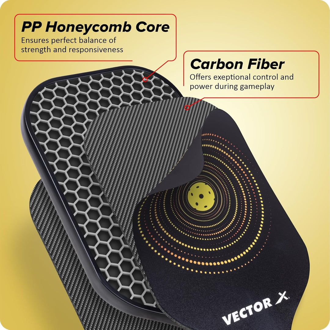 Vector X Graphite Pickle Bat 16 MM, Lightweight Carbon Fiber Material, Face Honeycomb Composite Core Paddle Low Edge Guard, Durable, Lightweight Pickleball Racket