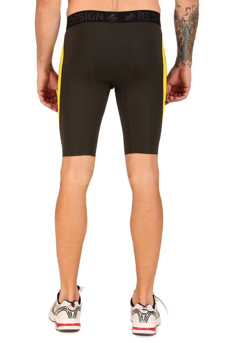 Men's Nylon DC Curve Compression Shorts and Half Tights For Men (Green/Yellow)