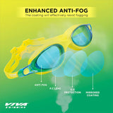 Viva Swimming Vision Silicone Swimming Goggles Mirrored Nose Bridge|Anti-Fog, UV Protection|Wide View & Comfortable One Piece|For professional Swimmer|Case Packing