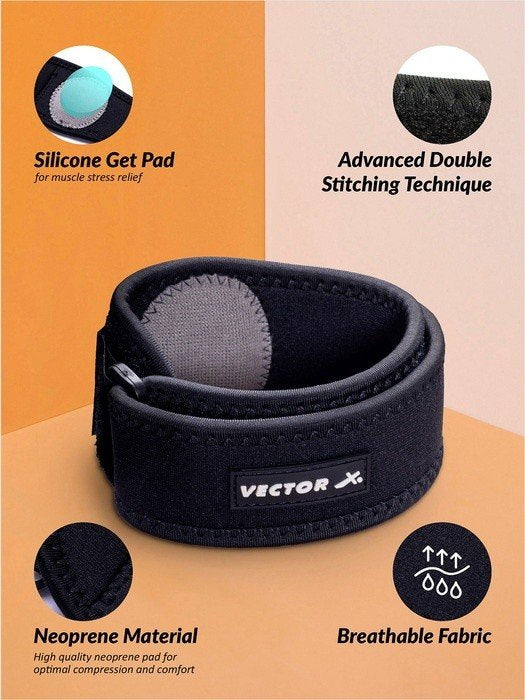 Vector X VNS-015 Tendonitis and tennis Elbow and Strap For Men and Women,Golfers,Elbow Counterforce Band For Tendon Pain Relief,Weightlifting, Having Elbow Strap with Compression Pad.