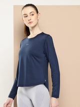 Alcis Women Navy Slim Fit Flow Slit Cover Up Tee
