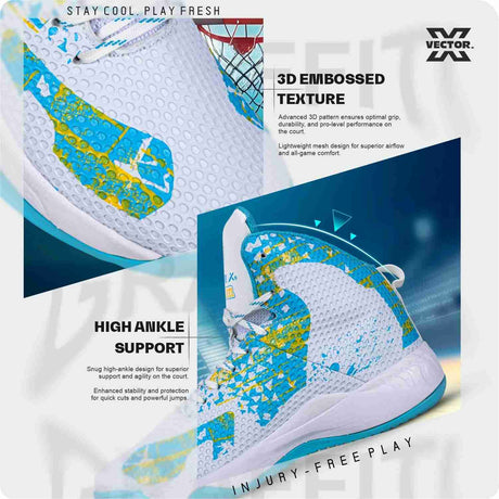 Vector X Graffiti 3D Texture TPU Fusing|Eva Phylon Rubber Sole Stylish & Comfortable High Ankle Court Shoe Best for Squash Table Tennis Volleyball Indoor & Outdoor Sports Lace Up Sneakers for Men