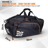 Vector X Titan Holdall Multi-Purpose Sports, Fitness Gym Kit Bag, 7 Spacious Compartments - Luggage Bag - Large Capacity Stylish/Lightweight Bag Black (25 * 25 * 56) cm