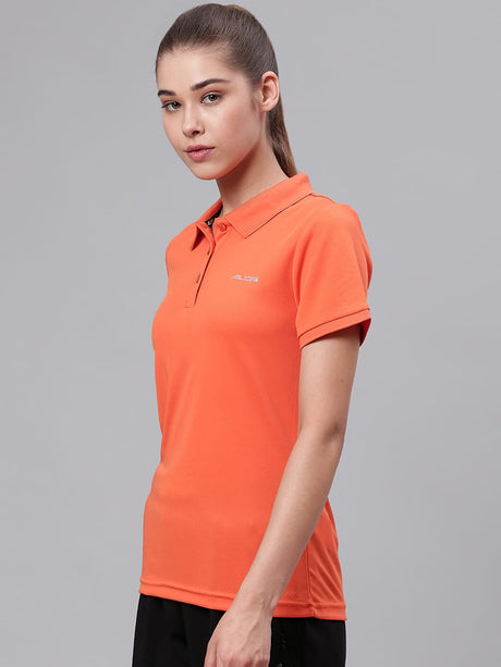 Alcis Women Orange Solid Polo Collar Sports T-shirt | Alcis