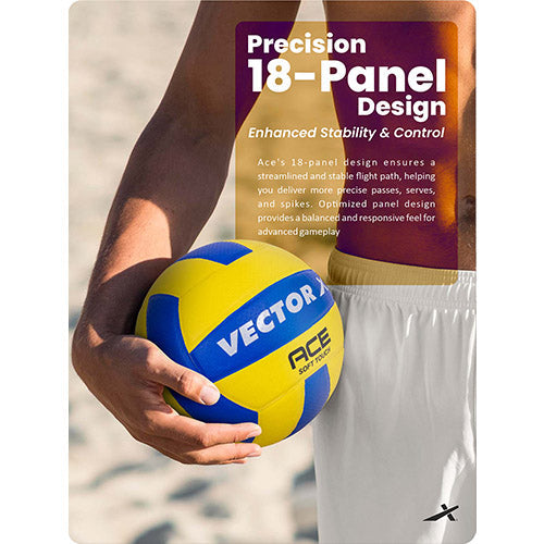 Vector X Ace Soft Touch 18 Panel PU Pasted Texture Surface Volleyball |Durable, Anti-Slip, Water Resistant Ball for Court, Adult, Men & Boys (Yellow - Blue) Pack of 1 Size 4