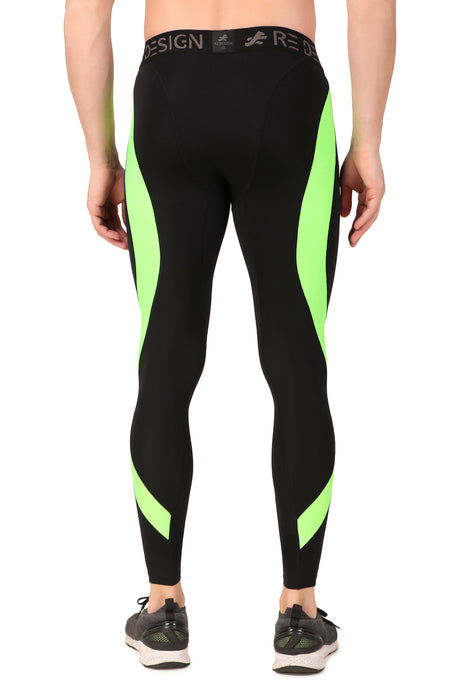 Nylon Compression Pant and Full Tights For Men (BLACK/NEON GREEN)