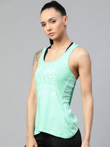 Alcis Women Sea Green & White Printed Twisted Styled Back Top