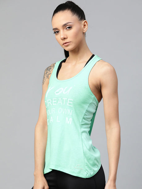 Alcis Women Sea Green & White Printed Twisted Styled Back Top | Alcis