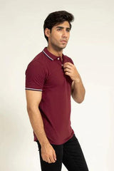 Wine Contrast Tipped Polo - KIBI SPORTS