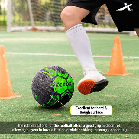 Vector X Street Soccer Rubber Moulded Indoor/Outdoor Water-Resistant Football + Pump with Butyl Bladder, Size 5, Suitable for Match and Training for Adults 15+ Years