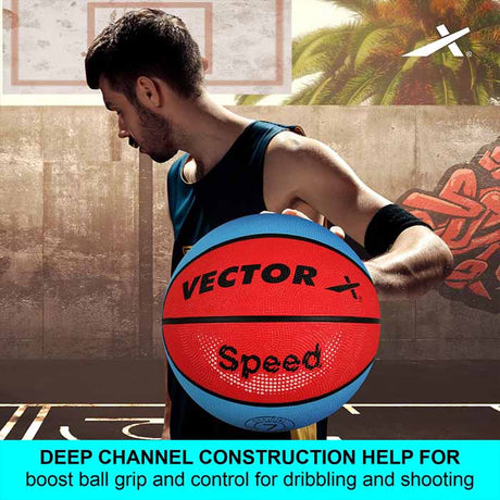 Vector X 8 Panel Speed Rubber Moulded Indoor/Outdoor Basketball with Butyl Bladder (Suitable for Practice/Match/Training) + Free Air Needle