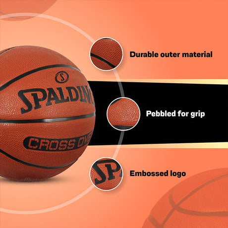 Spalding Crossover Rubber Moulded Indoor/Outdoor Basketball With Rubber Bladder, Brown, Size: 7 (Suitable for Practice/Match/Training) + Free Air Needle