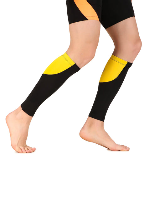 Nylon Compression Calf Sleeves (Black/Yellow)
