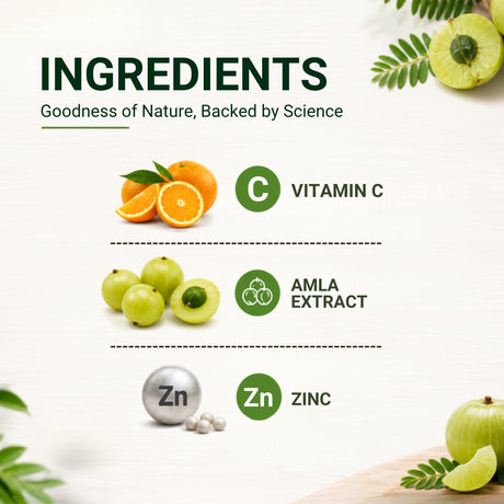Vitamin C with Amla Extract + Zinc Supplement | Boost Immunity | Support In Skin & bone Health - 60 Veg Tablets