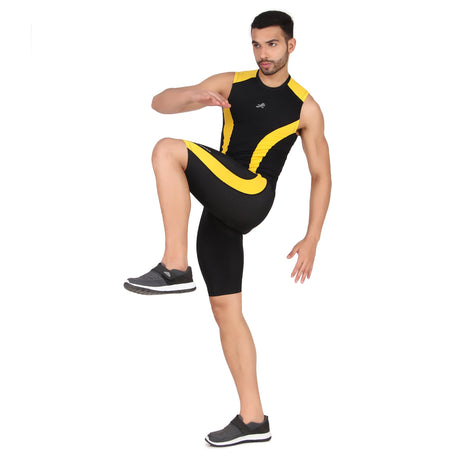Nylon DC Curve Compression Shorts and Half Tights For Men (BLACK/YELLOW)
