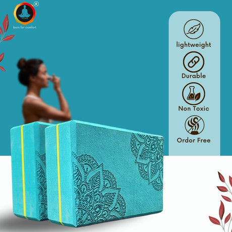 Vedam High Density EVA Foam Yoga Block Set of 2 For Men & Women (Aqua) Mandala | Industrial
