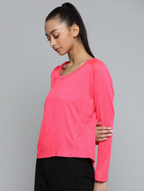 Alcis Women Fuchsia Solid Round Neck Running T-shirt
