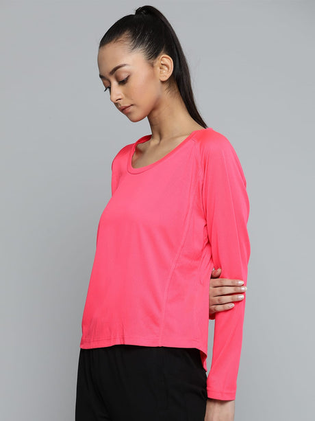 Alcis Women Fuchsia Solid Round Neck Running T-shirt | Alcis