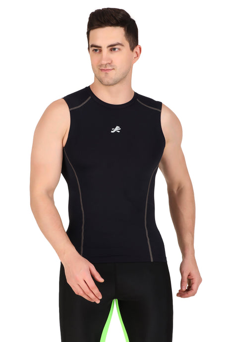 Nylon Compression Tshirt Cutsleeves Tights For Men (Navy Blue)