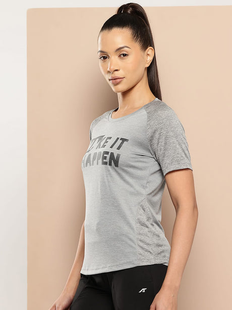 Alcis Women Light Grey  Chest Printed Tee