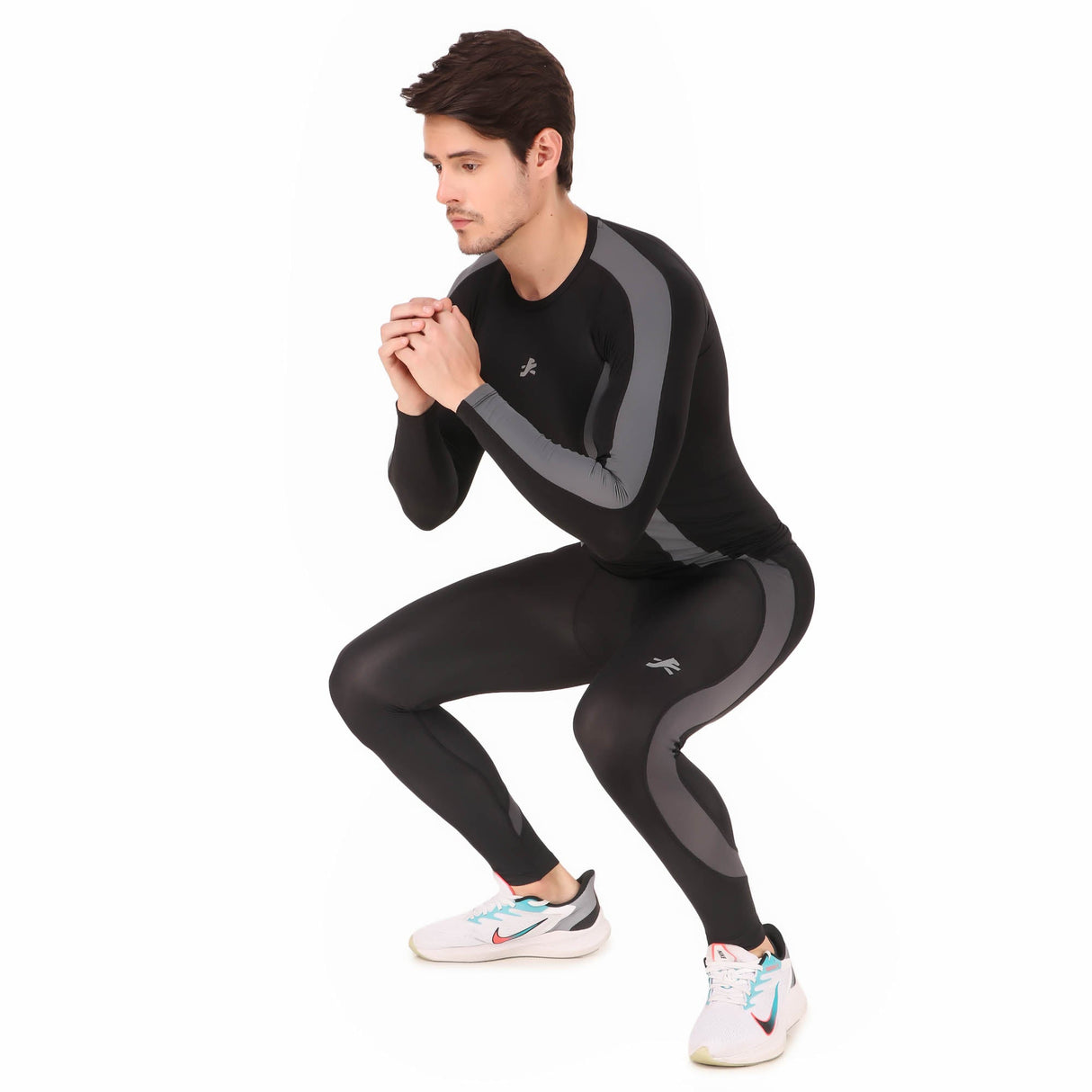 Nylon DC Compression Tshirt Fullsleeves Tights For Men (Black/Dark Grey)