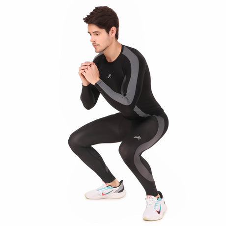 Nylon DC Compression Tshirt Fullsleeves Tights For Men (Black/Dark Grey)