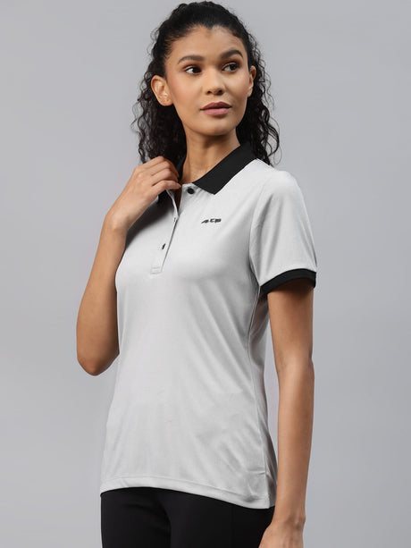 Alcis Women Grey Solid Polo Collar Slim Fit T-shirt | Alcis