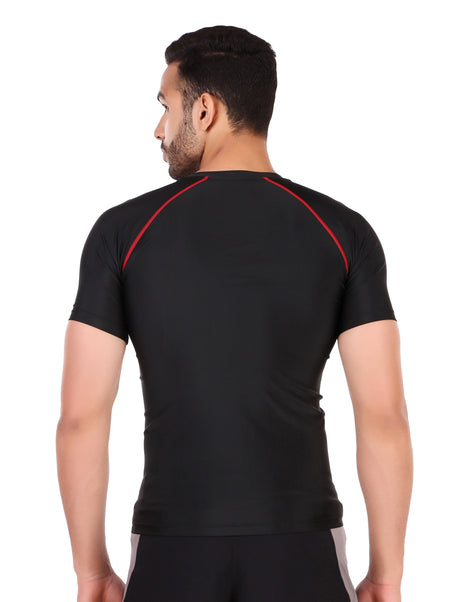 Men's Polyester Compression Tshirt Half Sleeve (Black/Red)