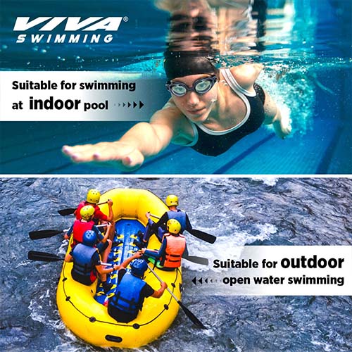 Viva Swimming Flex 3D Ergonomic Design Anti Fog & Crystal Clear View Silicone Swimming Goggle| Anti-Slip & Adjustable Straps| Case Packing (Black)