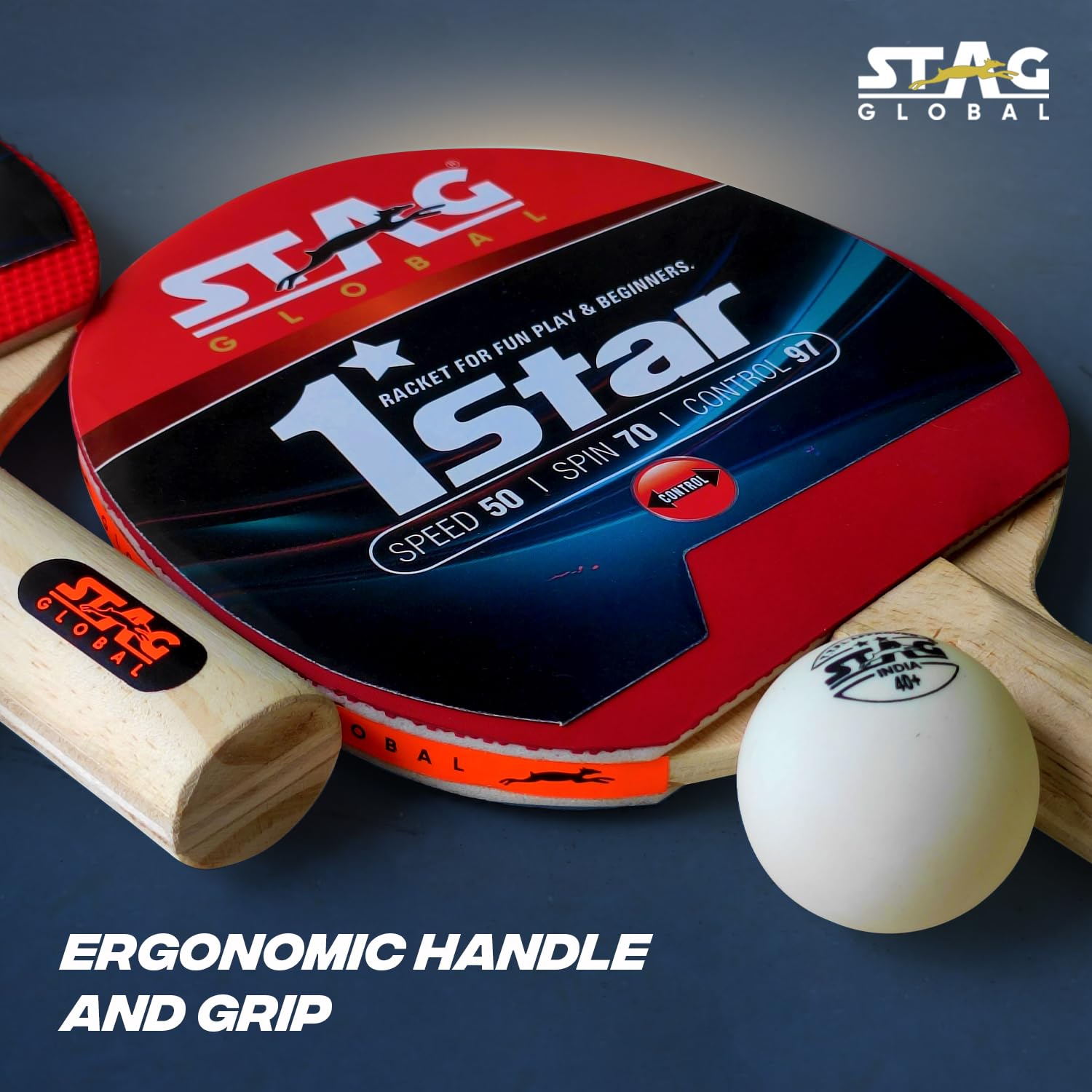 STAG GLOBAL 1 Star Table Tennis Playset, 2 Racket with 3 Balls