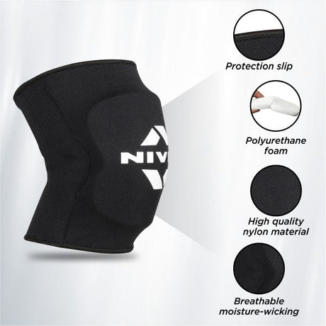 NIVIA Volleyball Knee Support with PU Foam Pad - (Pair) , Knee Braces & Sleeves, For Performance Enhancement Available in Large & Black Color , Used for All kind of impact Sports