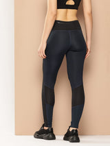 Alcis Women Blue and Black Colorblocked Tights