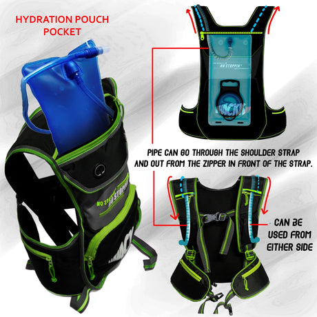 Whizz Green Running Bag |Unisex Camping & Hiking | Hydration Pouch Compartment w. Connecting Water ducts Pockets |Exercise & Fitness|Motorcycle Trekking Outdoor