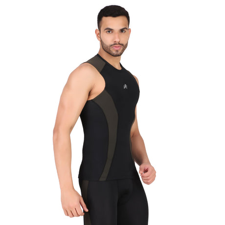 Nylon DC Compression Tshirt Cutsleeves Tights For Men (Black/Green)