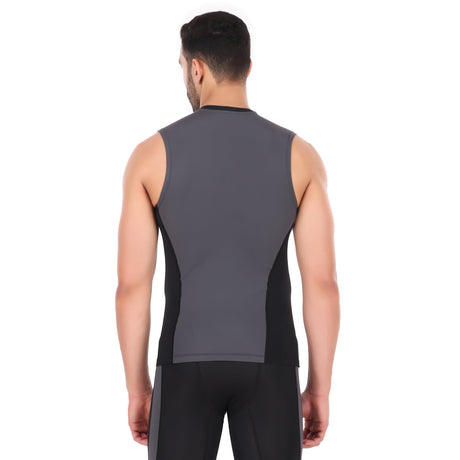 Nylon DC Compression Tshirt Cutsleeves Tights For Men (Black/D.Grey)