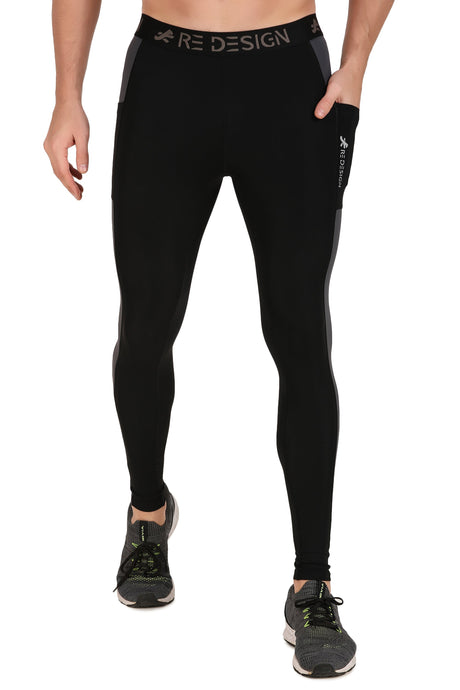 Men's DC Pocket Nylon Compression Pant and Full Tights (Black/Dark Grey)