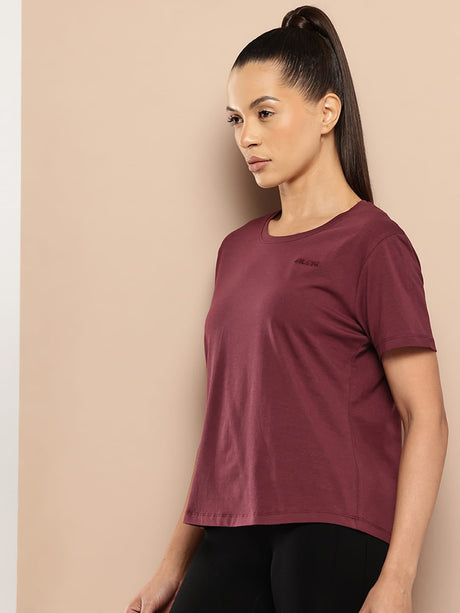 Women Cotton Lycra Tee Wine