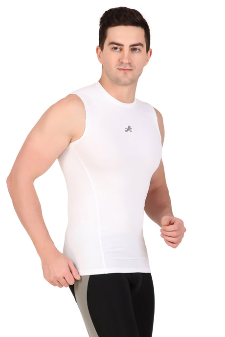 Nylon Compression Tshirt Cutsleeves Tights For Men (White)
