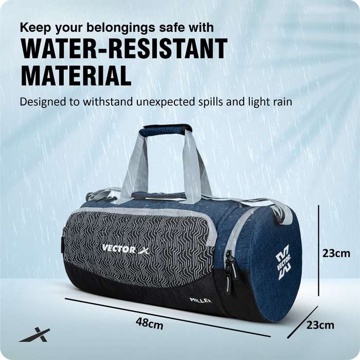 Vector X Miller Gym Bag for Women & Men, Sports Travel Duffel Bag Workout Bag Unisex | Water Resistant | Adjustable Shoulder Strap | Fitness Workout Carry Bag with Multiple Pockets