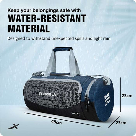 Vector X Miller Gym Bag for Women & Men, Sports Travel Duffel Bag Workout Bag Unisex | Water Resistant | Adjustable Shoulder Strap | Fitness Workout Carry Bag with Multiple Pockets