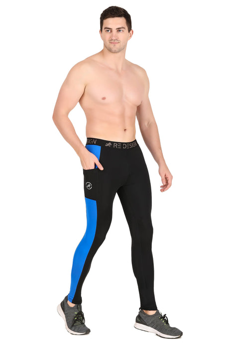 Men's DC Pocket Nylon Compression Pant and Full Tights (Black/Royal Blue)