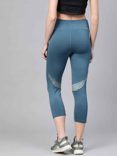 Alcis Women Teal Blue Solid Three-Fourth Training Tights | Alcis