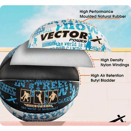 Vector X Power Rubber Moulded Indoor/Outdoor Basketball with Butyl Bladder|(Suitable for Practice/Match/Training) + Free Air Needle