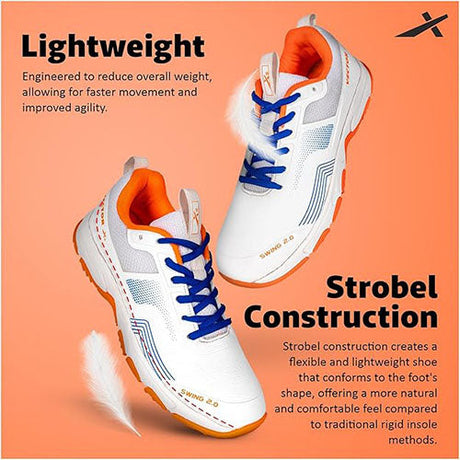 Vector X Swing 2.0 Cricket Shoes for Men & Boys Sports Shoes Lightweight Upper with TPU Fusing, EVA Midsole with Rubber Oustole Cricket Practice/Professional (Whie-Orange)