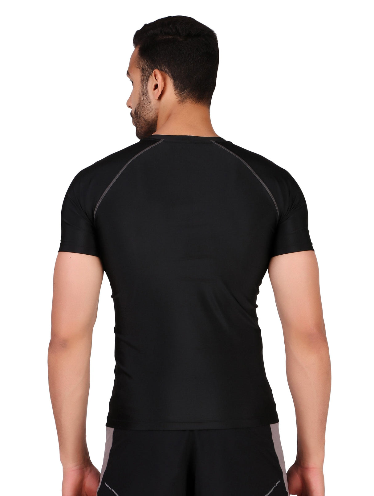 Men's Polyester Compression Tshirt Half Sleeve (Black/Grey)