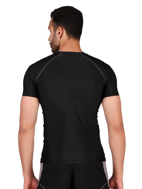 Men's Polyester Compression Tshirt Half Sleeve (Black/Grey)